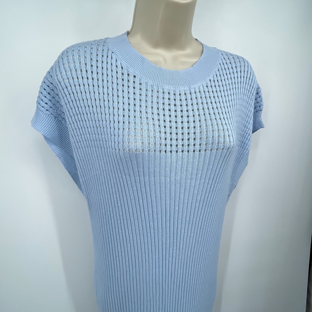 Light Blue Ribbed Pointelle Knit Maxi Dress Cap Sleeve Column Dress XL, NWOT‎